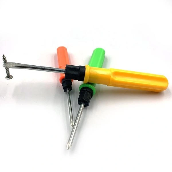 Mini Pocket Size 2 in 1 Slotted Cross Head Double Sided Flat Magnetic Screwdriver with PVC Plastic Coated Handle