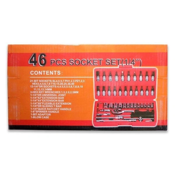 Socket 1/4 Inch Combination Repair Tool Kit (Red, 46 pcs)
