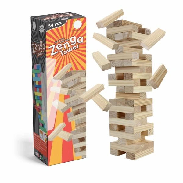 (Out Of Stock) 54 Pcs Blocks 4 Dices Wooden Tumbling Stacking Building