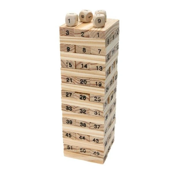 (Out Of Stock) 54 Pcs Blocks 4 Dices Wooden Tumbling Stacking Building