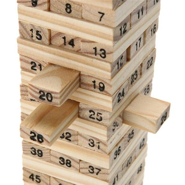 (Out Of Stock) 54 Pcs Blocks 4 Dices Wooden Tumbling Stacking Building