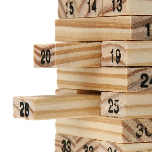 (Out Of Stock) 54 Pcs Blocks 4 Dices Wooden Tumbling Stacking Building