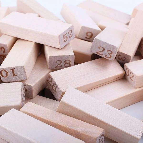 (Out Of Stock) 54 Pcs Blocks 4 Dices Wooden Tumbling Stacking Building