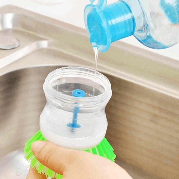 Plastic Wash Basin Brush Cleaner with Liquid Soap Dispenser (Multicolour)