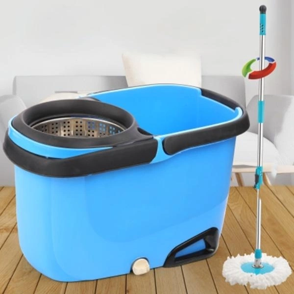 (Stock Out) Heavy Duty Microfiber Spin Mop with Plastic Bucket (Multicolour)