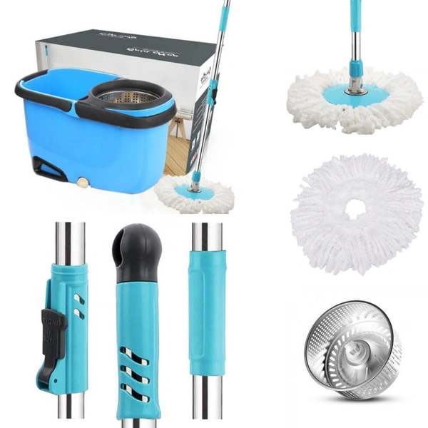 (Stock Out) Heavy Duty Microfiber Spin Mop with Plastic Bucket (Multicolour)