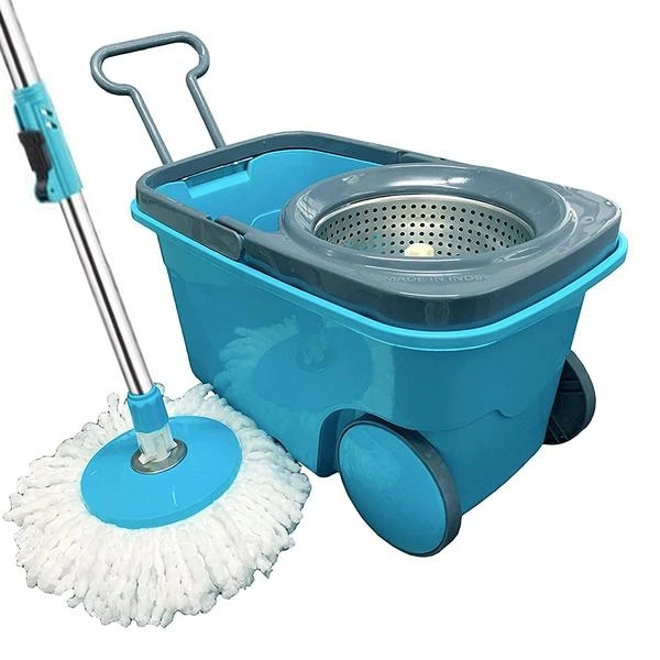 Heavy Duty Microfiber Spin Mop with Plastic Bucket (Multicolour)