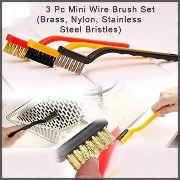 3 Pc Mini Wire Brush Set (Brass, Nylon, Stainless Steel Bristles)