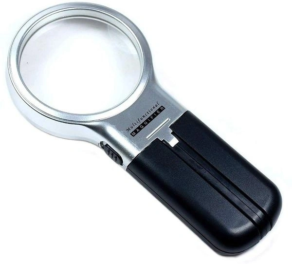 (Stock Out) Multifunctional 3-in-1 Hand-Held Folding Lighted High-Powered Magnifier Glass with 3X Zoom and 2 LED Lights