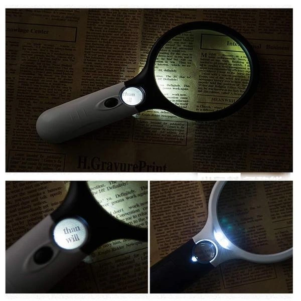 (Stock Out) Handheld Reading Magnifier Glass 3X, 45X with 3 LED Lights for Reading/Maps/Watch Repair
