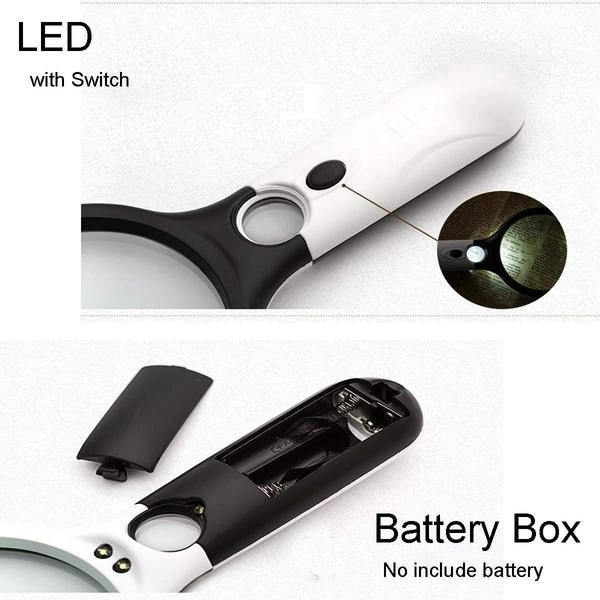 (Stock Out) Handheld Reading Magnifier Glass 3X, 45X with 3 LED Lights for Reading/Maps/Watch Repair