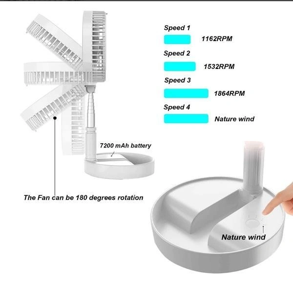 Silent and Portable High Speed Foldable Table Fan with USB Charging Feature