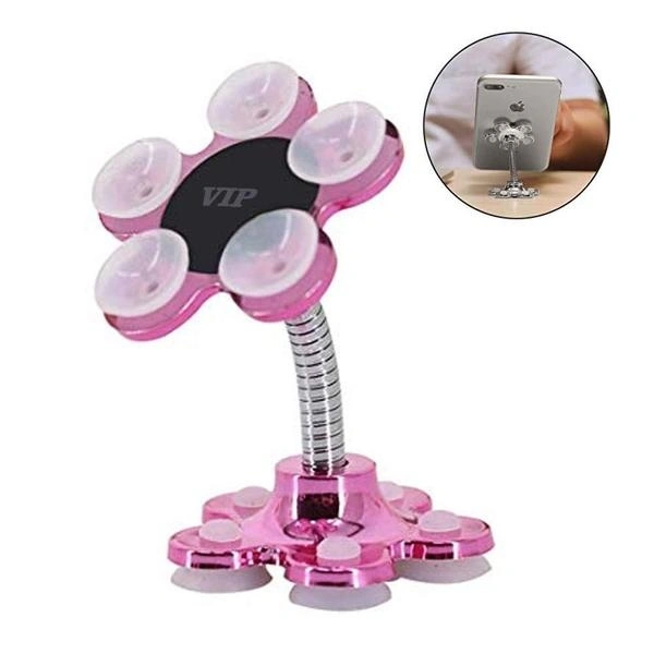 360° Rotatable Flower Shape Cellphone Holder Car & Mount Sucker Stand (Multicolored)