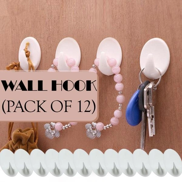 1707 Self Adhesive Plastic Wall Hook (Pack of 12)