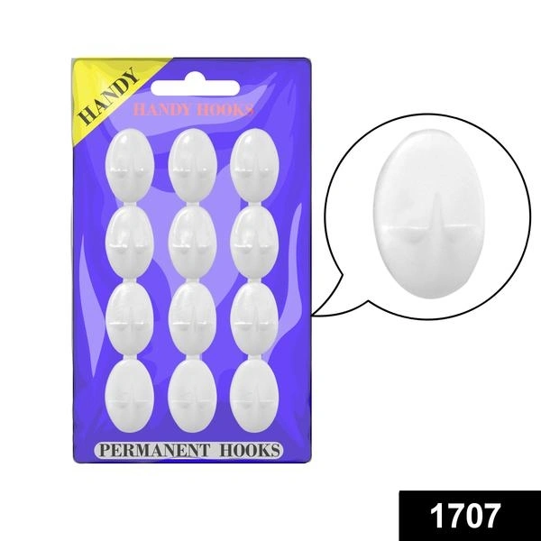 1707 Self Adhesive Plastic Wall Hook (Pack of 12)