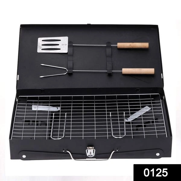 0125 Stainless Steel Briefcase Style Barbecue Grill Toaster (Medium, Black)
