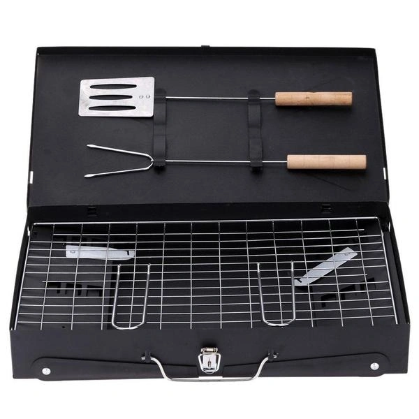 0125 Stainless Steel Briefcase Style Barbecue Grill Toaster (Medium, Black)