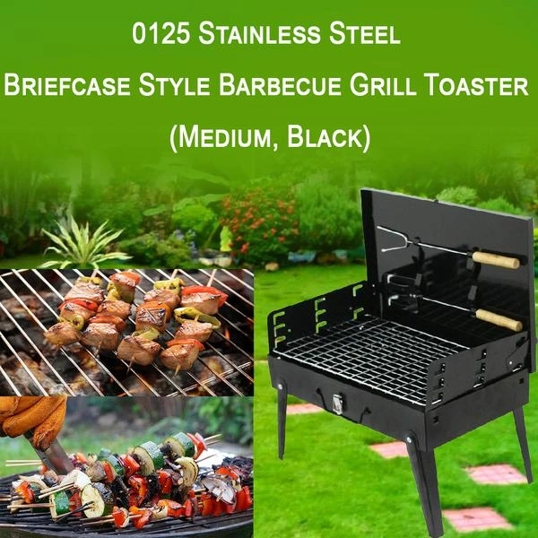0125 Stainless Steel Briefcase Style Barbecue Grill Toaster (Medium, Black)