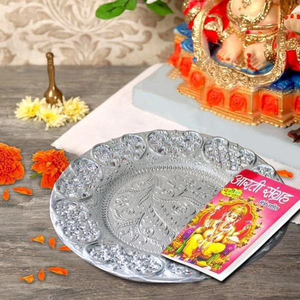 2495 Silver Plated Swastik Pooja Thali Set, glossy-puja-thali