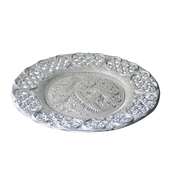 2495 Silver Plated Swastik Pooja Thali Set, glossy-puja-thali