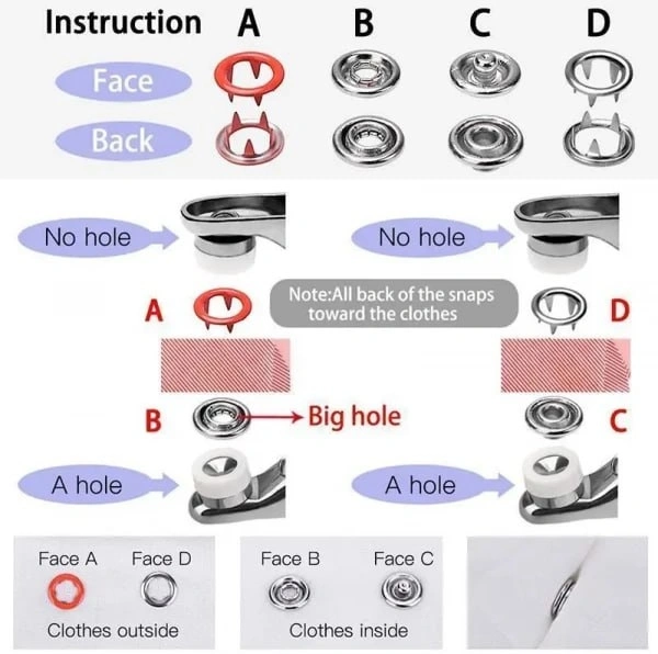 200 SET SNAP BUTTONS MIX COLOR WITH PILERS