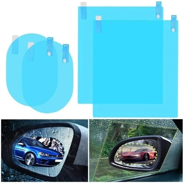 Anti-Water, Anti-Mist, Anti-Fog, Waterproof Oblong Rearview Side Mirror Protective Film for Cars, Trucks - 4 Pieces - 150 X 100mm & 200 X 175mm (Pack of 1 Set)