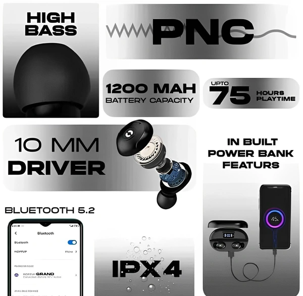 HOPPUP Earbuds - Free Size, Black