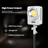 HIFFIN 250W Wonder Series LED Video Light, High CRI 95+, Ultra Bright 18300 lux@1m, Adjustable CCT 2700K-6500K, Continuous Output COB Light with App Control for Professional Photography & Videography