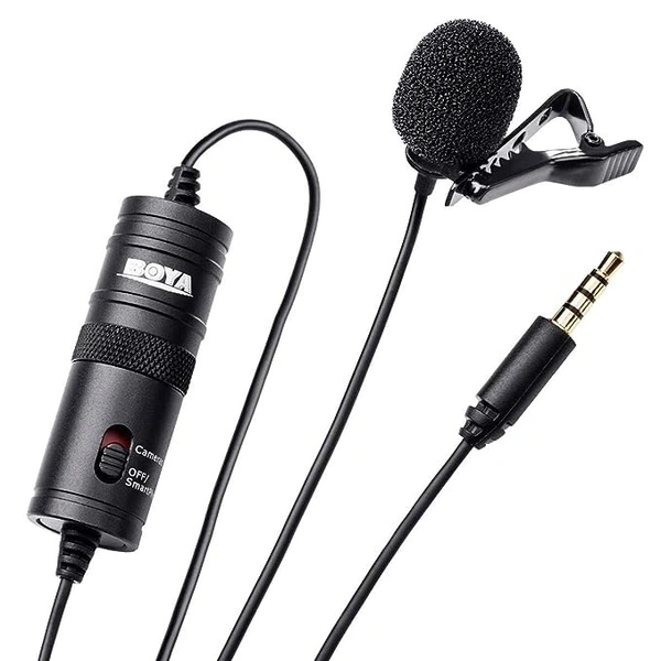 Boya ByM1 Auxiliary Omnidirectional Lavalier Condenser Microphone with 20ft Audio Cable (Black)