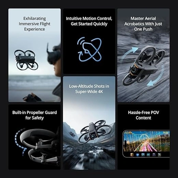 DJI Avata 2 FPV Drone Fly More Combo (1 Battery) with Camera 4K Including Goggles 3 and RC Motion 3, Immersive Experience, Built-in Propeller Guard
