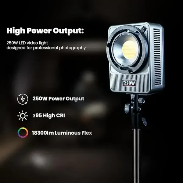 HIFFIN 250W Pro Wonder Series LED Video Light, High CRI 95+, Ultra Bright 18300 lux@1m, Adjustable CCT 2700K-6500K, Continuous Output COB Light with App Control for Photography & Videography