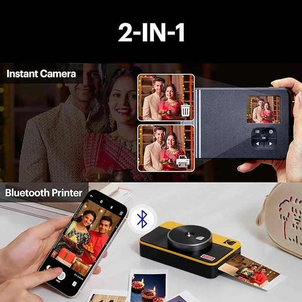 KODAK Mini Shot 2 Retro 4PASS 2-in-1 Instant Camera and Photo Printer (2.1x3.4) + 8 Sheets, White