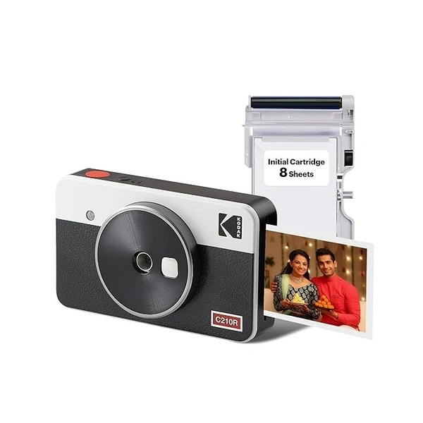 KODAK Mini Shot 2 Retro 4PASS 2-in-1 Instant Camera and Photo Printer (2.1x3.4) + 8 Sheets, White