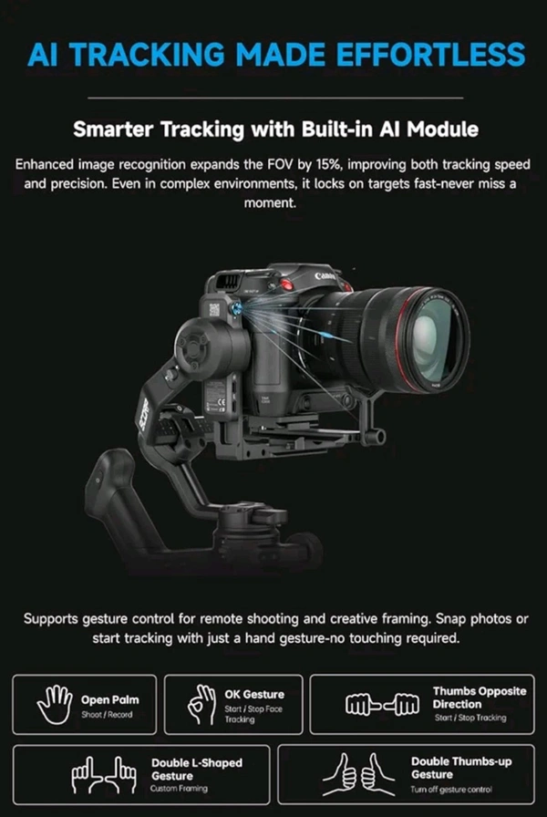 FeiyuTech SCORP 3 Gimbal Stabilizer for Camera, Built-in AI Tracking Sensor & Detachable Remote Control, 3.5KG Payload Camera Stabilizer with Touch Screen, Vertical Shooting