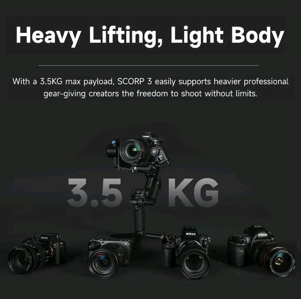 FeiyuTech SCORP 3 Gimbal Stabilizer for Camera, Built-in AI Tracking Sensor & Detachable Remote Control, 3.5KG Payload Camera Stabilizer with Touch Screen, Vertical Shooting