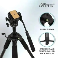 HIFFIN HF-880 (65 Inch) Aluminum Heavy Duty Tripod | with Fluid Bubble Head | Tripod for DSLR & Video Cameras| Maximum Operating Height: 5.45 Feet | Maximum Load Upto: 6 kgs (HF-880)
