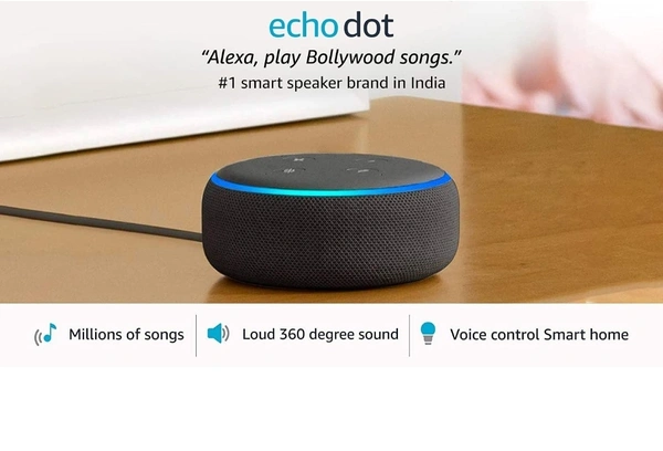 Alexa Echo Dot (3rd Gen) - #1 smart speaker brand in India with Alexa (Black) - Available, Black, All India, 7 Days, 7 to 12 Days for All India delivery