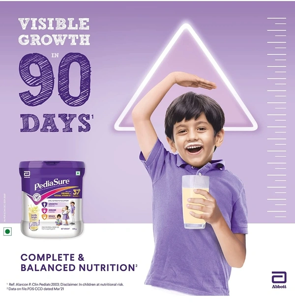 Pediasure PediaSure Complete Balanced Nutritional Supplement to Help Kids Grow - 400 gm (Vanilla) - Jar - 08/02/2023, Agartala, Available