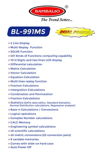 Bambalio BL-991MS 401 Functions and 2 Line LCD Display Scientific Calculator 3 Years Warranty