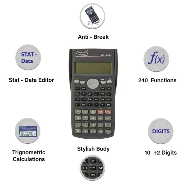 Bambalio BL82MS 240 Functions and 2 Line Display Scientific Calculator, 3 Years Warranty.