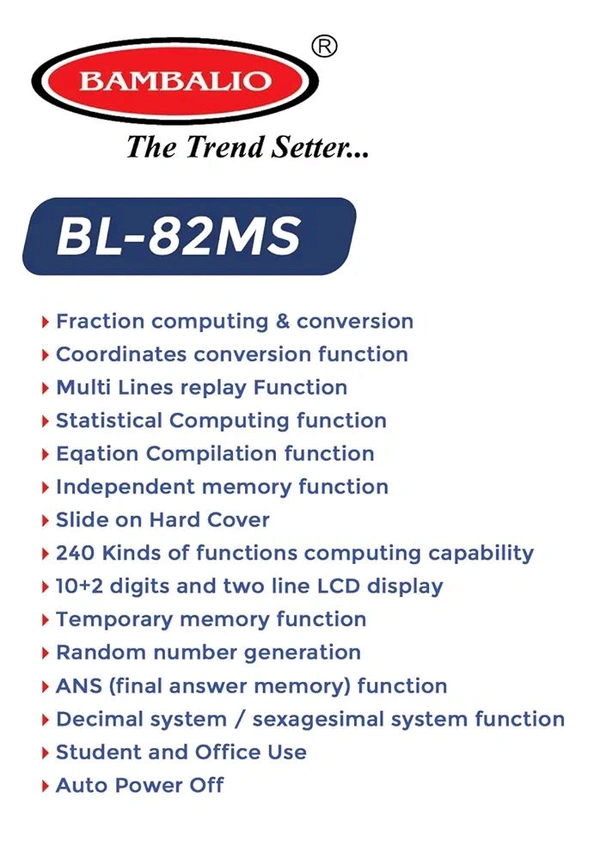 Bambalio BL82MS 240 Functions and 2 Line Display Scientific Calculator, 3 Years Warranty.