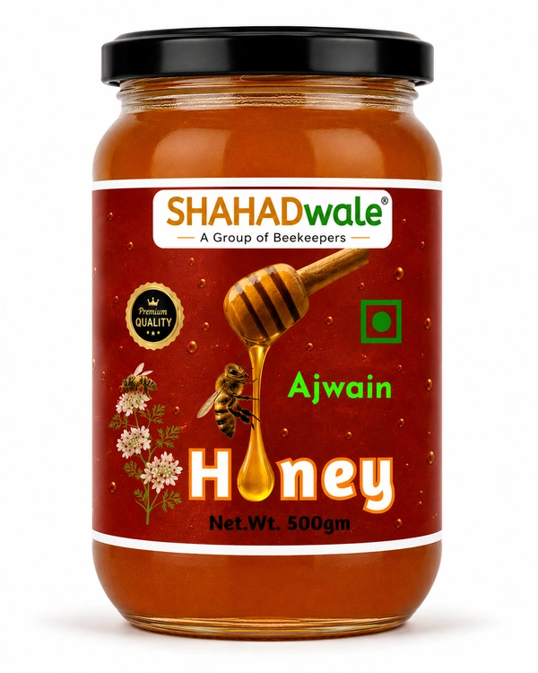 SHAHADWALE AJWAIN HONEY | CAROM HONEY | THYME FLORA HONEY | SHAHADWALE HONEY - 500 Gm, Natural Honey