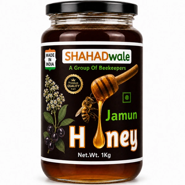 SHAHADWALE Jamun Natural Honey 1Kg | Raw Jamun Honey | Pure & Unprocessed Forest Honey - 1kg, Glass Jar