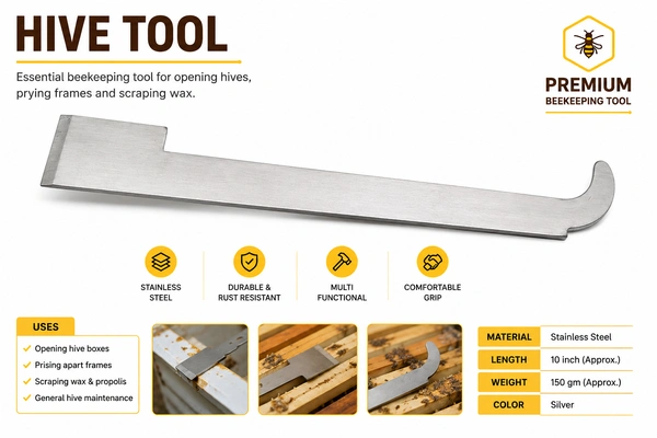 Shahadwale Stainless Hive Tool for Beekeeping – Heavy Duty Frame Lifter & Wax Scraper - Steel - J Type