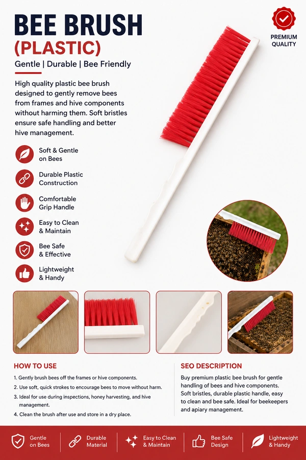 Shahadwale Plastic Bee Brush for Beekeeping – Soft Bristle Bee Removal Brush - Yellow , Green , Red