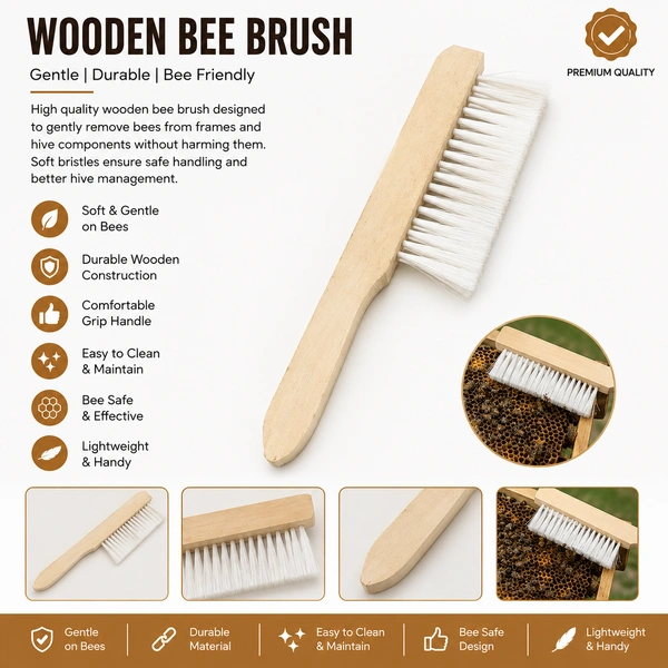 Shahadwale Wooden Bee Brush for Beekeeping – Soft Bristle Hive Inspection Brush