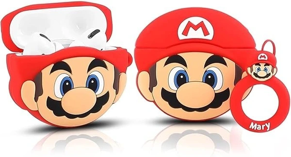 Generic  AirPods PRO 2ND Gen Silicone 3D Design Case Cover with Anti-Lost Metal Keyring Compatible for Apple AirPods PRO 2 Gen , Cartoon CASE Cover - Mario