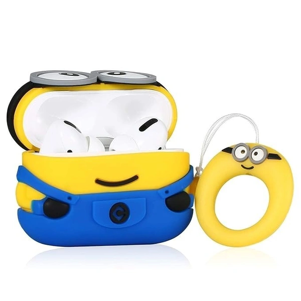 Generic  AirPods PRO 2ND Gen Silicone 3D Design Case Cover with Anti-Lost Metal Keyring Compatible for Apple AirPods PRO 2 Gen , Cartoon CASE Cover - Minion