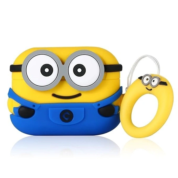 Generic  AirPods PRO 2ND Gen Silicone 3D Design Case Cover with Anti-Lost Metal Keyring Compatible for Apple AirPods PRO 2 Gen , Cartoon CASE Cover - Minion