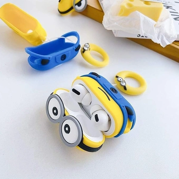 Generic  AirPods PRO 2ND Gen Silicone 3D Design Case Cover with Anti-Lost Metal Keyring Compatible for Apple AirPods PRO 2 Gen , Cartoon CASE Cover - Minion